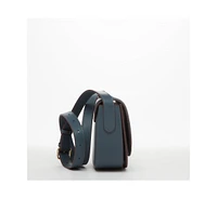 Susu Blue Leather Saddle Bag Women s Crossbody Purse with Flap Closure and Adjustable Strap