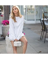 Susu White Leather Crossbody Bag Small Structured Women s Handbag with Top Handle and Embelishments