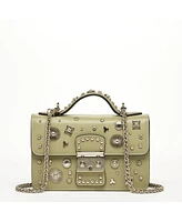 Susu Women s Sage Green Studded Crossbody Bag Designer Shoulder Purse with Chain Strap and Top Handle, Statement Handbag with Embellished for Day to N