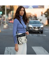 Susu Black Leather Bucket Bag Medium Size Purse with Snakeskin Print and Drawstring Design for Women