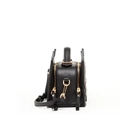 Susu Leather Cat Bag Black Crossbody Purse Women's Handbag with Top Handle and Adjustable Strap