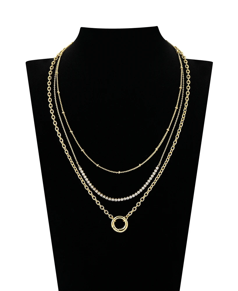 Unwritten Cubic Zirconia Tennis Round Carabiner Layered Necklace Sets