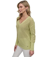 Dkny Jeans Women's Cotton Open-Knit V-Neck Sweater - Kxs