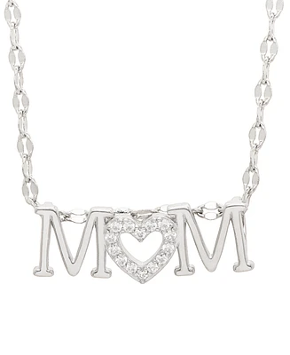 Lab-Grown White Sapphire Mom Heart 18" Pendant Necklace (1/8 ct. t.w.) in Sterling Silver