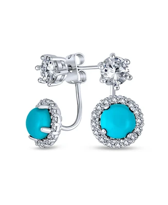 Bling Jewelry Blue Compressed Turquoise Cubic Zirconia Round Halo Cz Prom Ear Jacket Earrings Silver Plated Brass