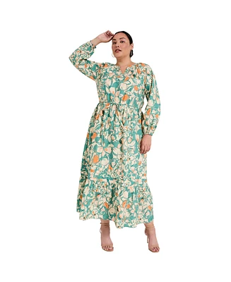 June + Vie Women's June + Vie Raglan Puff Sleeve Maxi Dress