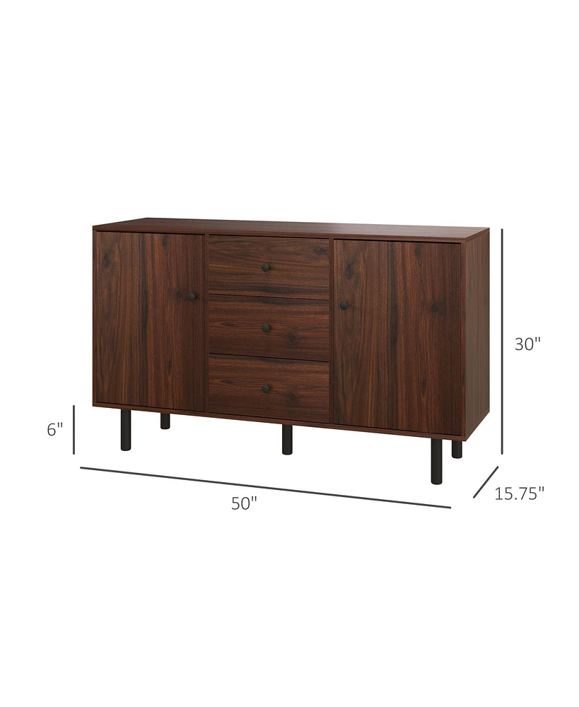 Homcom Retro Sideboard with 2 Cabinets 3 Drawers, Buffet Table
