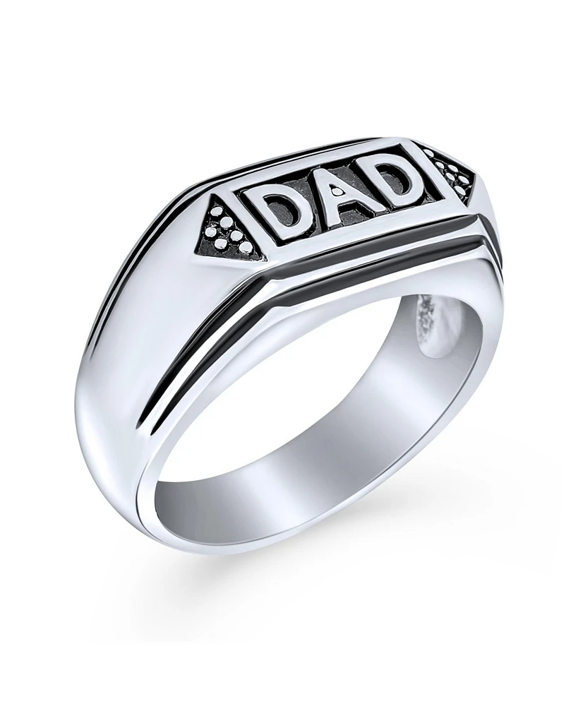 Bling Jewelry Word Band Signet Dad Ring For Father Day Gift Oxidized Black Silver Tone Stainless Steel