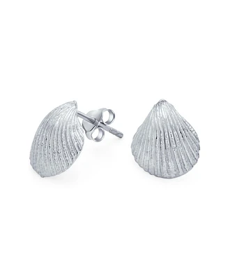 Bling Jewelry Cockle Seashell Stud Earrings Gold Plated Silver Sterling Silver