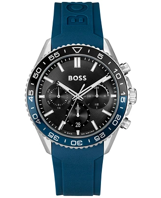 Hugo Boss Men's Runner Quartz Chronograph Blue Silicone Watch, 44mm