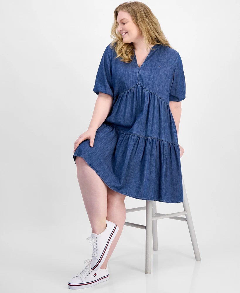 Tommy Hilfiger Plus Tiered Chambray Dress