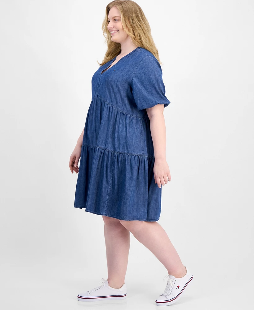 Tommy Hilfiger Plus Tiered Chambray Dress