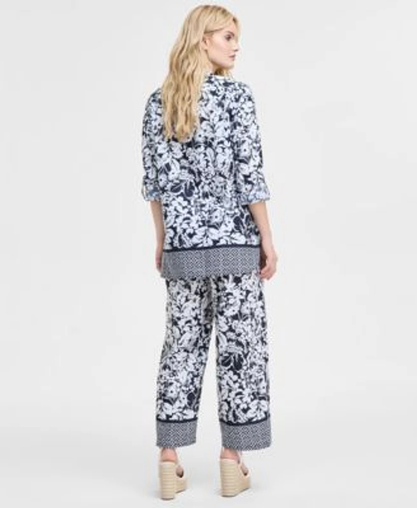 Tommy Hilfiger Womens Printed Long Sleeve Tunic Wide Leg Pants