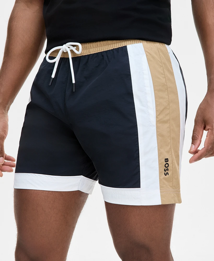 Boss by Hugo Men's Colorblocked Drawstring 5" Swim Shorts