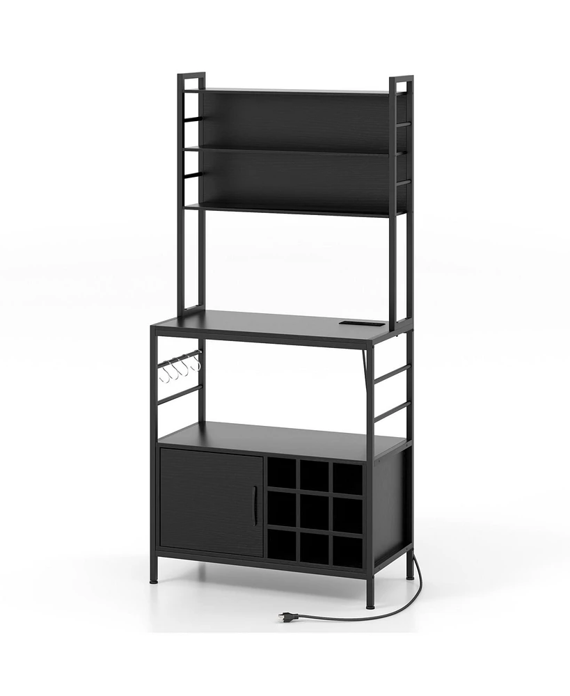 Bar Cabinet with Wine Bottle Holders and S-Hooks for Glassware Accessories