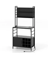 Bar Cabinet with Wine Bottle Holders and S-Hooks for Glassware Accessories