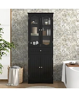 Bathroom Storage Cabinet with 2 Glass Doors and Adjustable Shelves Drawer
