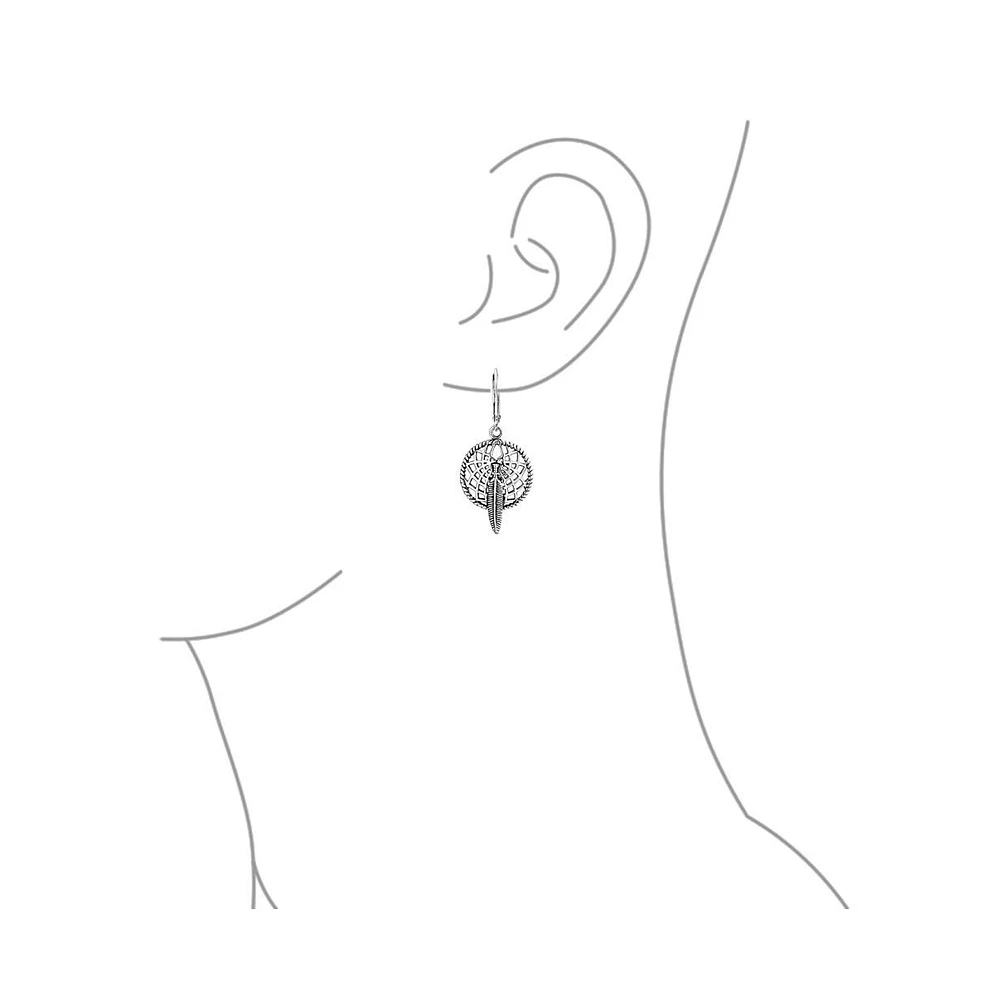 Bling Jewelry Feather Dream Catcher Dangle Earrings Native American Style Sterling Silver