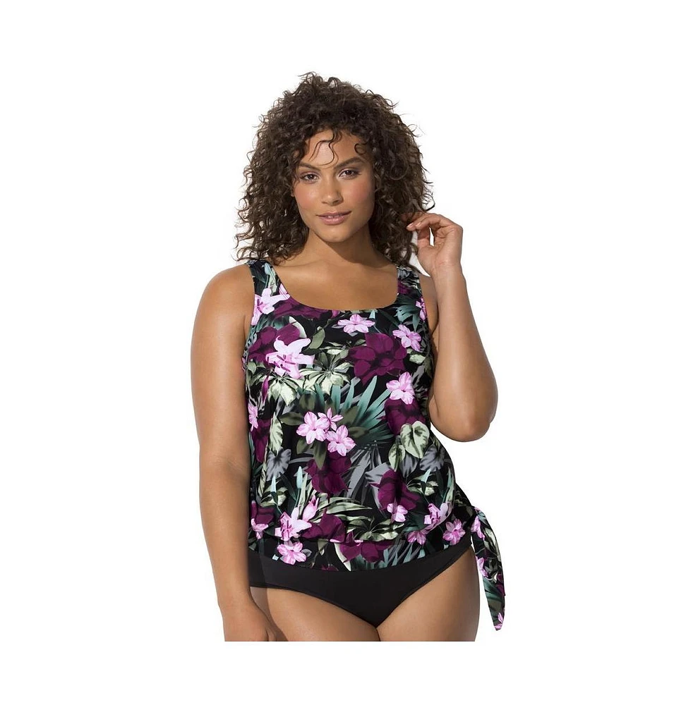 Swimsuits for All Women's Side Tie Blouson Tankini Top