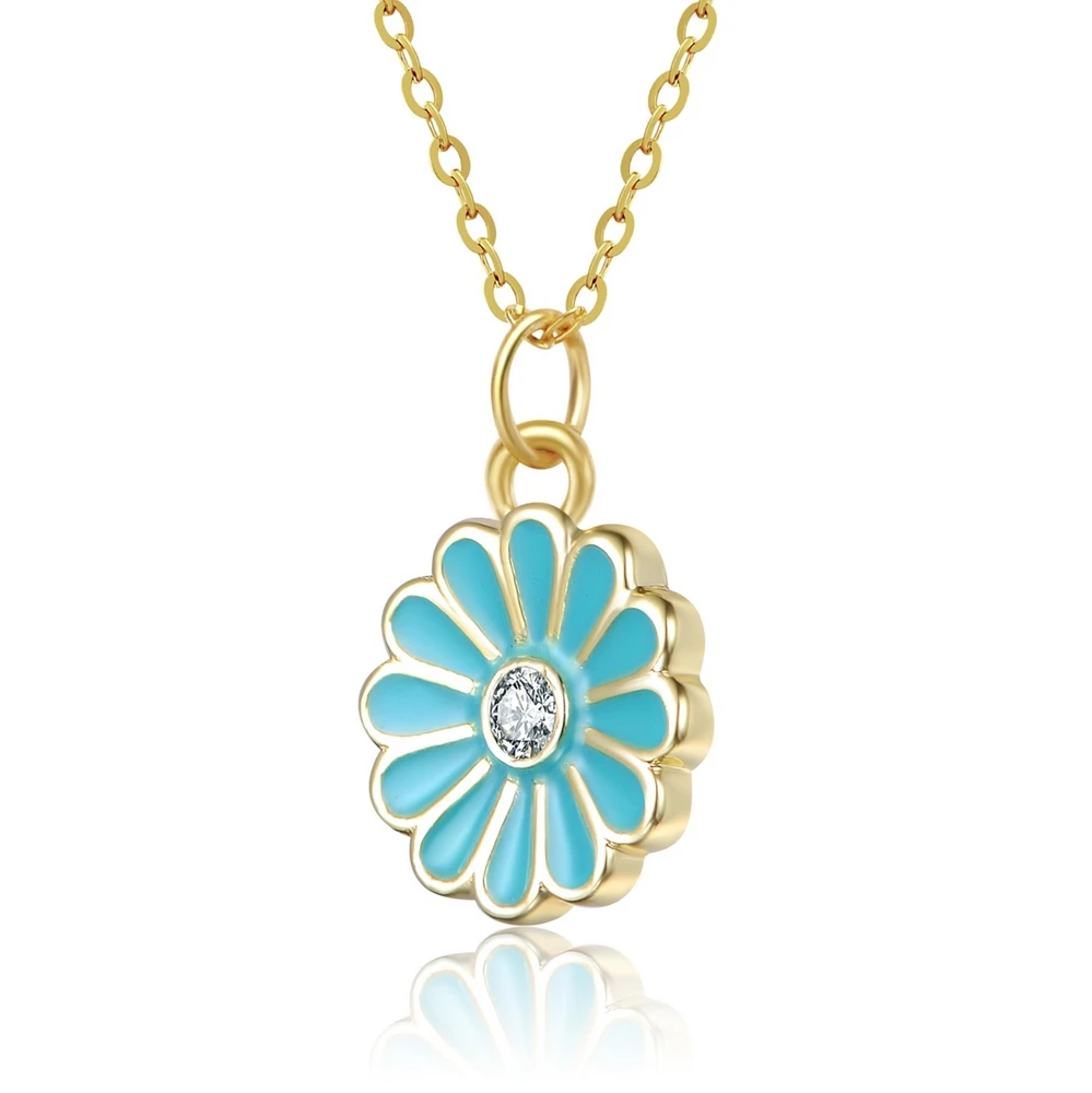 GiGiGirl Sterling Silver 14k Gold Plated Colored Enamel and Cubic Zirconia Flower Pendant Necklace