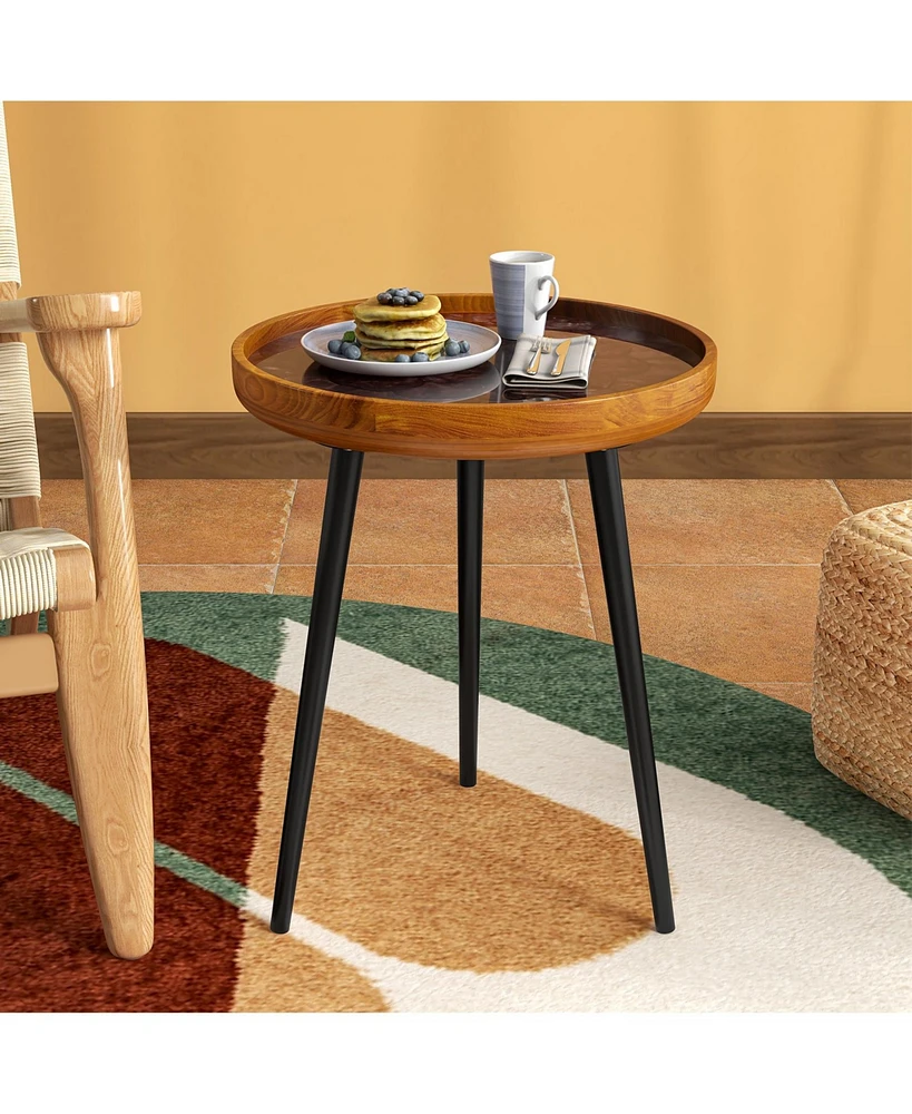 Round End Table with Sea Shell Inlay and Epoxy Resin Top for Living Room Decor