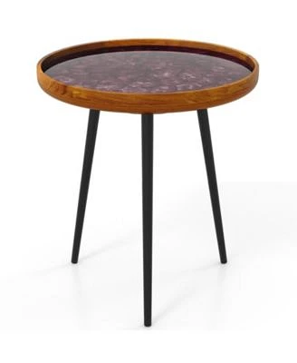 Round End Table With Sea Shell Decoration Epoxy Resin Finish For Living Room