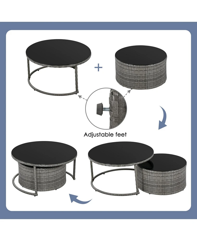 9-Pieces Outdoor Half-moon Patio Sofa Set, Round Sofa Set, Modern Style Sofa, Gray Wicker