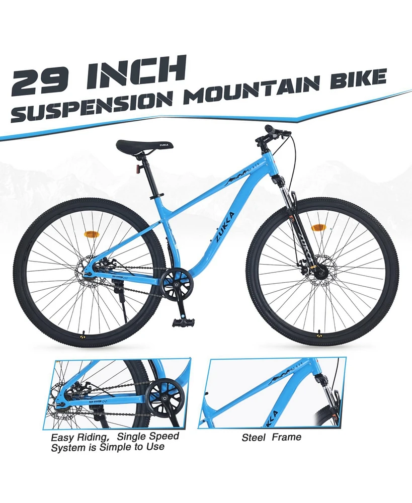 29 Inch Wheels Single Speed Mountain Bike, for Men Women Boys and Girls, Front Suspension, Steel Frame