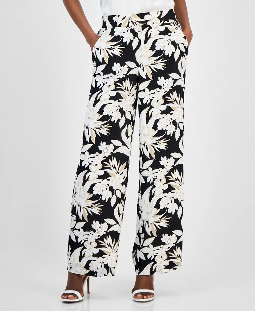 Anne Klein Women's Printed Pull-On Wide-Leg Pants