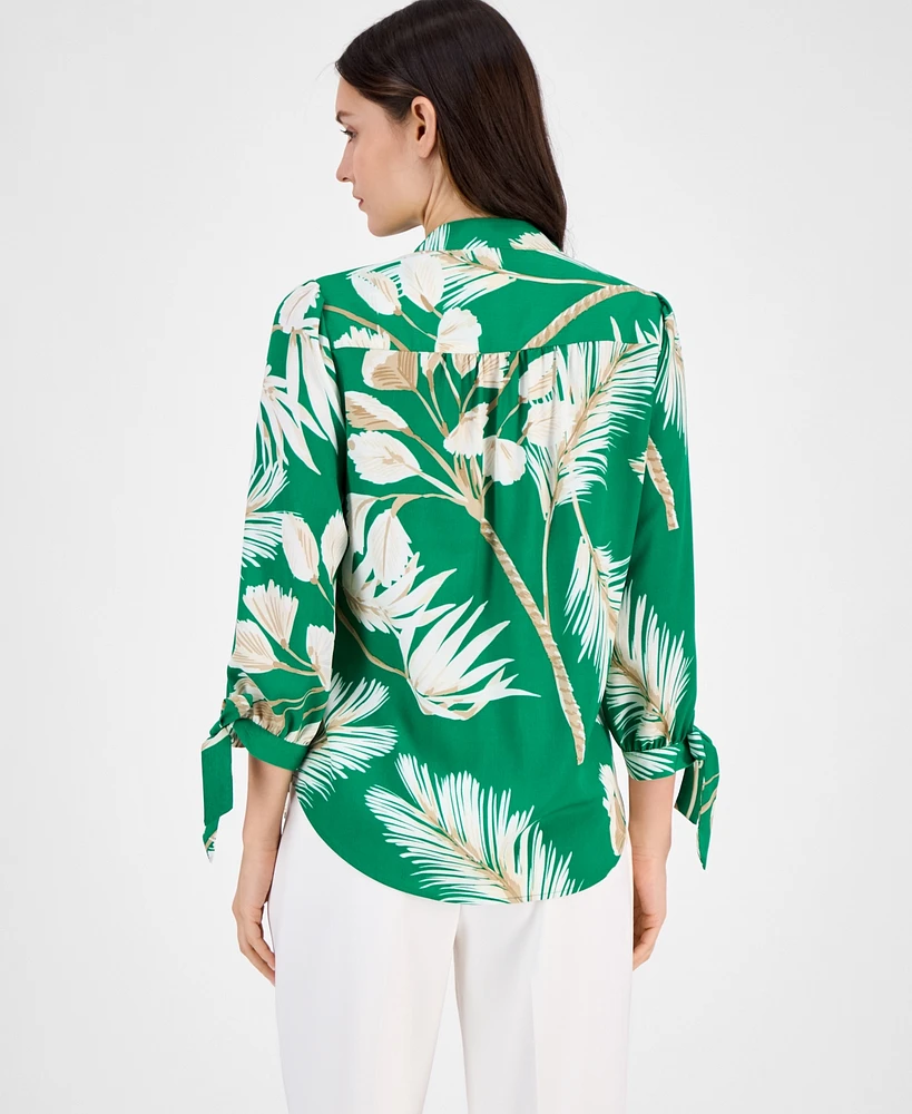Anne Klein Women's Split-Neck Tie-Cuff Blouse