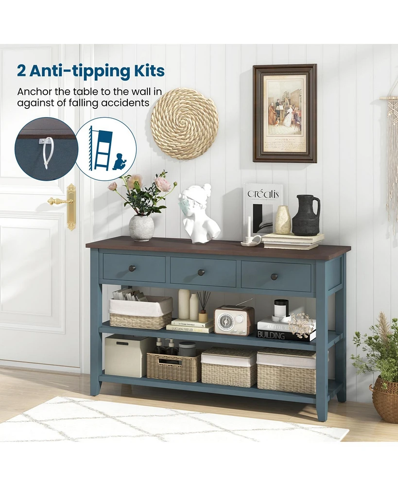 50 Inch Entryway Table Narrow Long Sofa Table with Drawers and Shelves