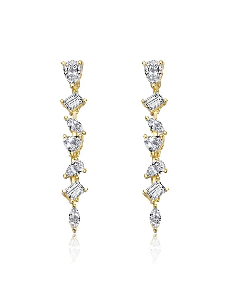 Sterling Silver 14K Gold Plated with Clear Cubic Zirconia Drop Earrings