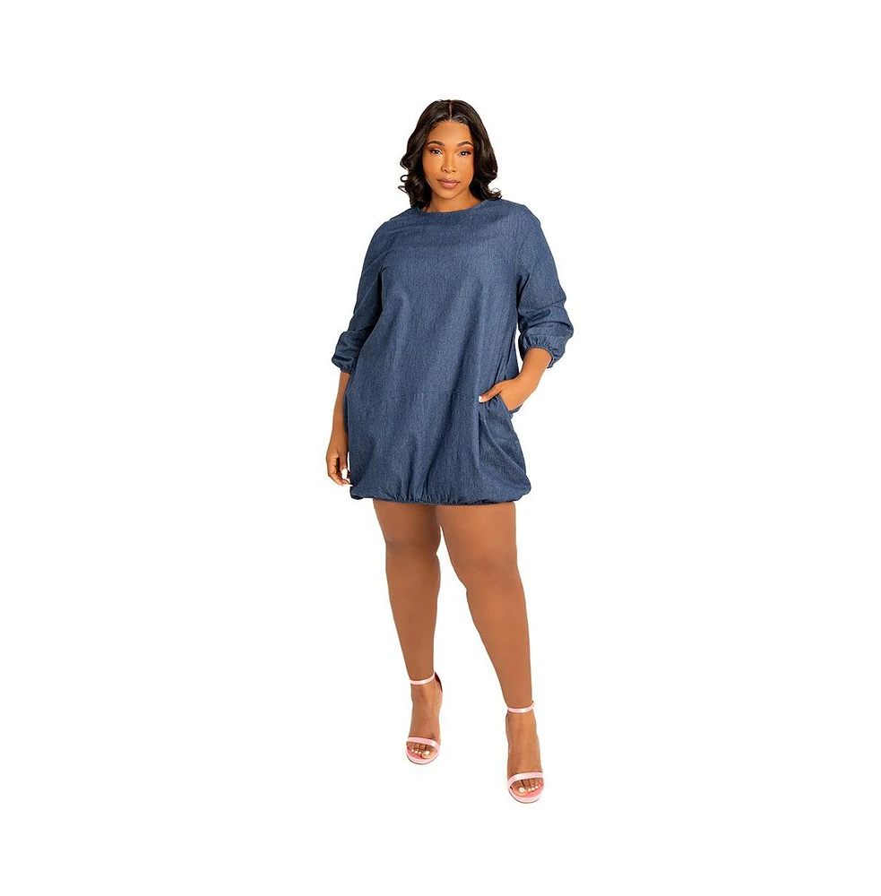 Buxom Couture Women's Plus Size Bubbled Denim Mini Dress