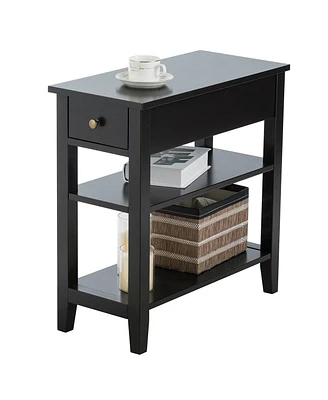 Gymax 3 Tier Nightstand Bedside Table Sofa Side End w/Double Shelves Drawer