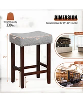 Gymax Set of 4 Bar Stools Counter Height Saddle Kitchen Chairs w/ Wooden Legs