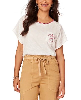 Democracy Women's Embroidered-Pocket Short-Sleeve T-Shirt
