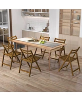 Folding Dining Chair Set of with Rubber Wood Frame Slatted Seat Curved Backrest