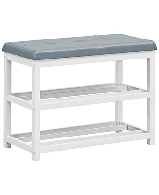 2-Tier Wooden Shoe Rack Bench with Padded Seat