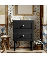 24" Solid Wood Bathroom Vanity Cabinet with Sink and 2 Drawers, Black