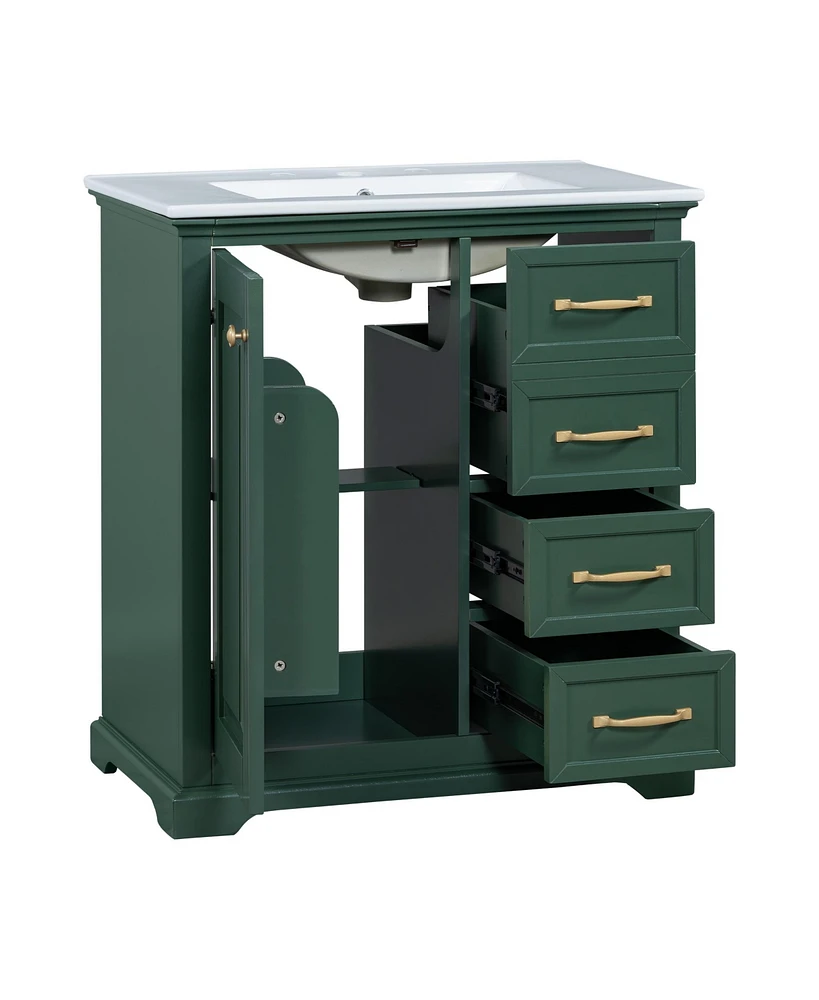 30" Bathroom Vanity with Sink, One Package, Green Bathroom Cabinet with Drawers, Solid Frame and Mdf Board