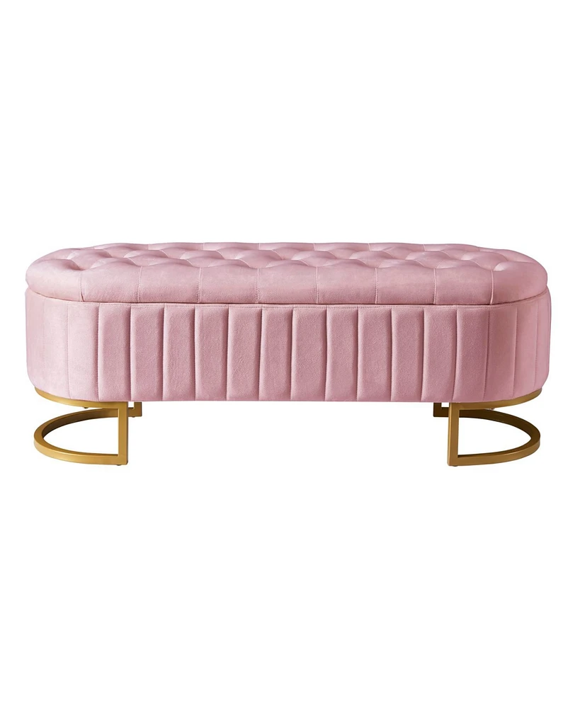 Velvet Storage Ottoman with Button-Tufting and Metal Legs for Living Room & Bedroom