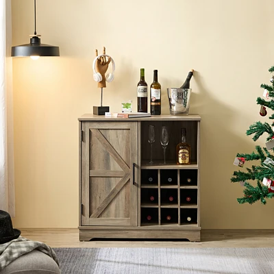 Farmhouse Wine Bar Cabinet with Adj. Shelves and Wine Rack, 31.5