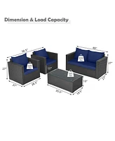 Gymax Set of Rattan Furniture Set Cushioned Sofa Chair Coffee Table Patio