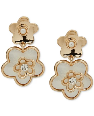 Anne Klein Gold-Tone Mother of Pearl Crystal Flower Clip On Earrings