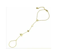 Evil Eye Hamsa Heart Peace SIgn Butterfly Hand Chain in Yellow Gold Tone