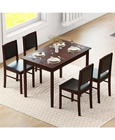5-Piece Rubber wood Dining Table Set for 4, Space-Saving Kitchen Furniture, Pvc Leather Chairs, Waterproof Scratch-Resistant Surface, Easy Assembly