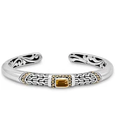 Devata Citrine & Bali Cuff Bracelet in Sterling Silver and 18K Gold Accents, Medium