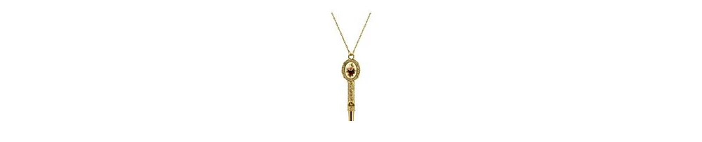 2028 Gold Tone Pink Flower Decal Whistle Necklace