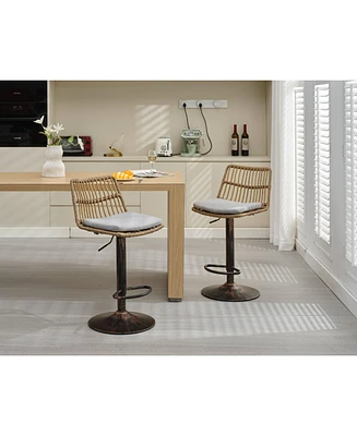 Lovmor Set of 2 Rattan Bar Stool, 360 Swivel Bar Chair, Counter Height Chair with Footrest for Kitchen, Dining Room
