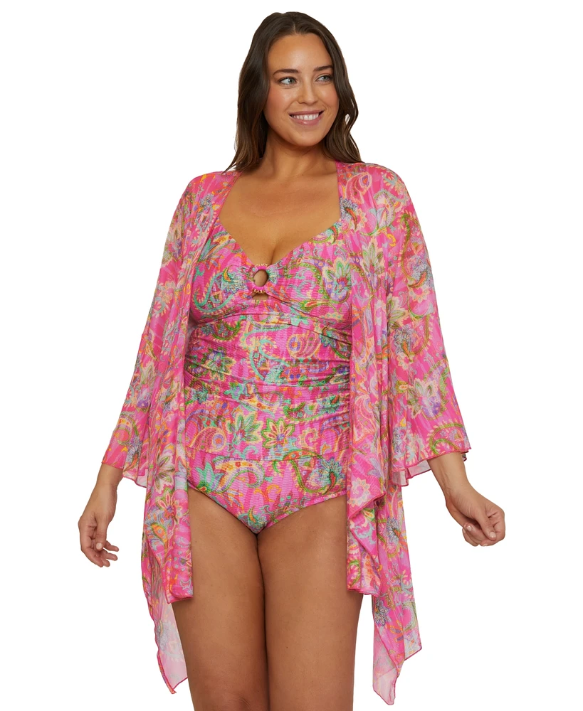 Becca Etc Plus Polynesia Tie-Front Tunic Swim Cover-Up
